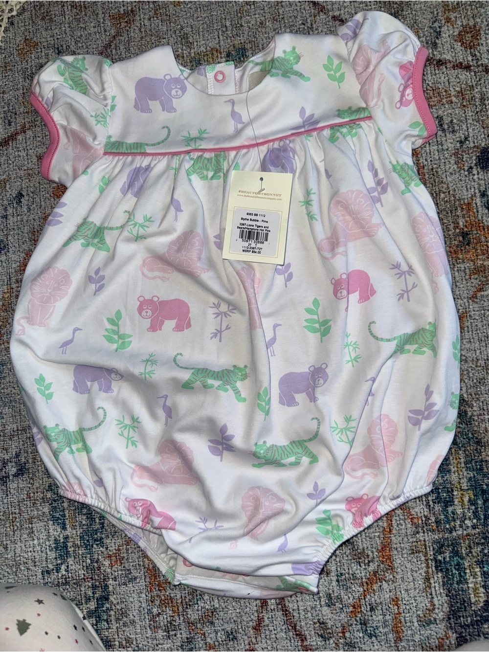 Toddler Pastel Safari Print One-Piece Romper - White with Pink, Purple & Green